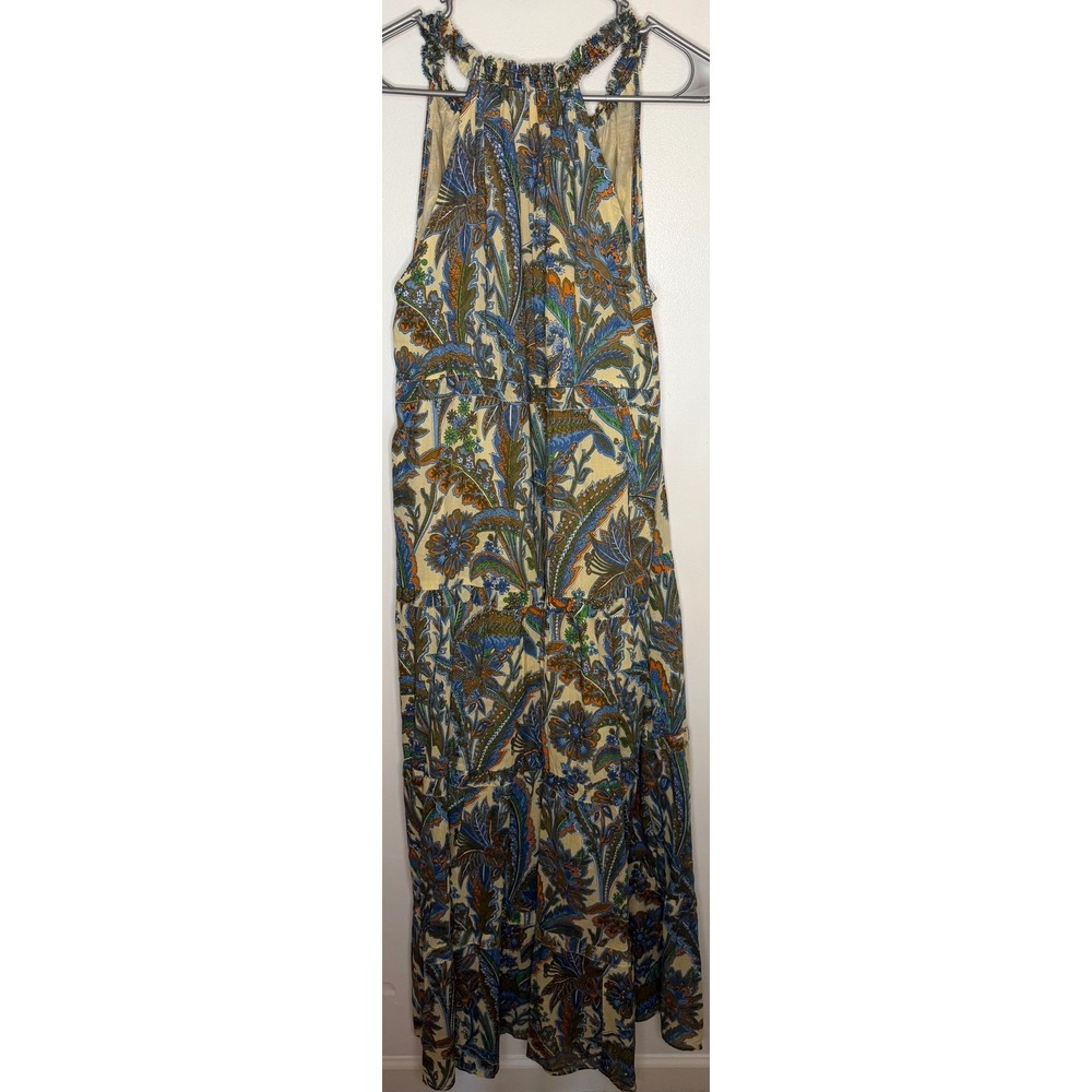 House of Harlow 1960 Paisley Floral Tiered Maxi Dress Blue Orange Cream Womens M - Picture 2 of 5